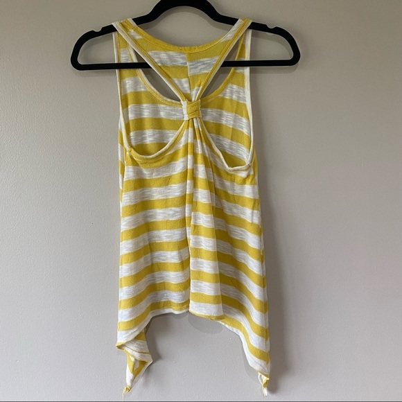 Charlotte Russe Yellow and White Striped Racer Back Knot Tank Top Asymmetrical - Picture 5 of 7